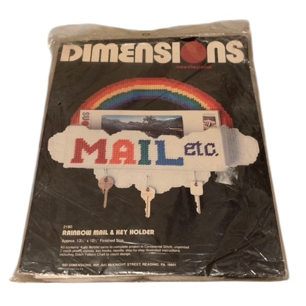 Vintage Dimensions Rainbow Mail and Key Holder Needlepoint Kit Cloud Continental